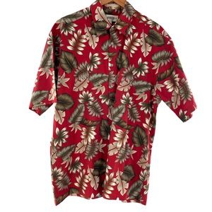 Campia 100% Crisp Cotton Red Classic Short Sleeve Button Down Aloha Shirt Large